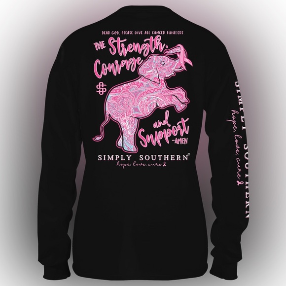 NWT Simply Southern graphic "Pink Cancer Ribbon Elephant" Women's Long Sleeve - Picture 3 of 5